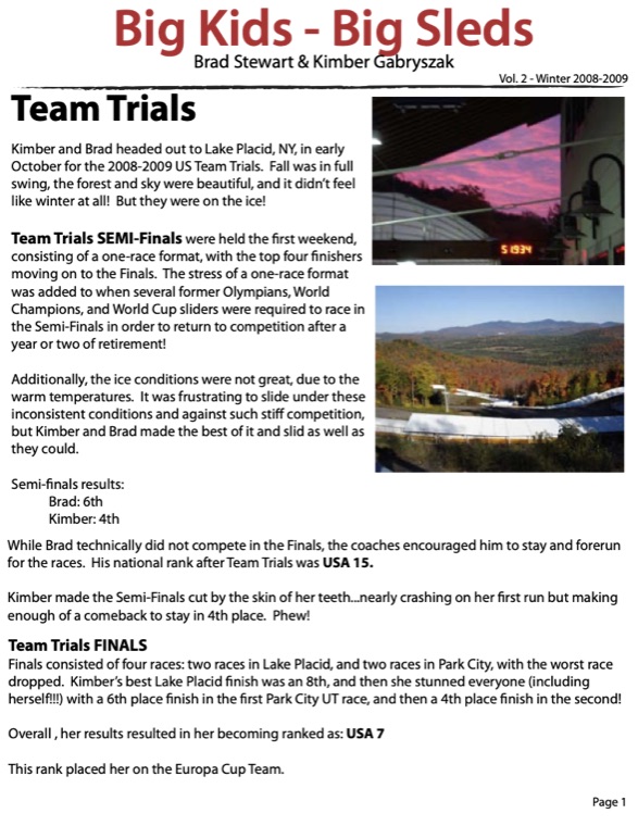 Front page of the Big Kids - Big Sleds newsletter, Winter 2008-2009