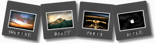 Slide thumbnails labeled Sunrise, Banff, Paris, and Apple
